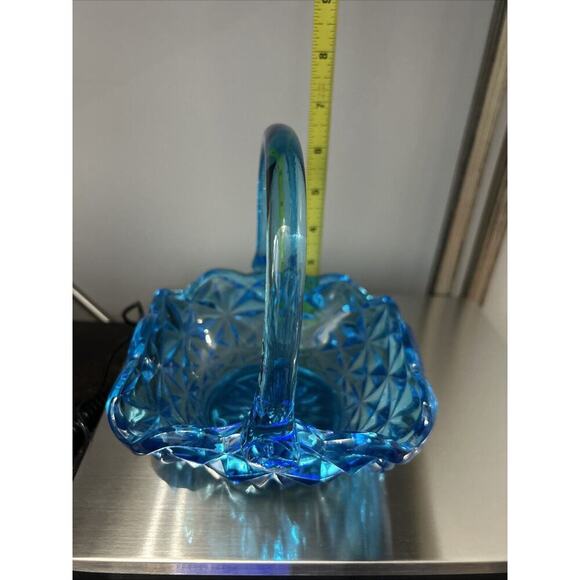 EUC Vintage Indiana Glass Monticello Aqua Blue Basket Handle 7" Easter Gift Art - Picture 11 of 12